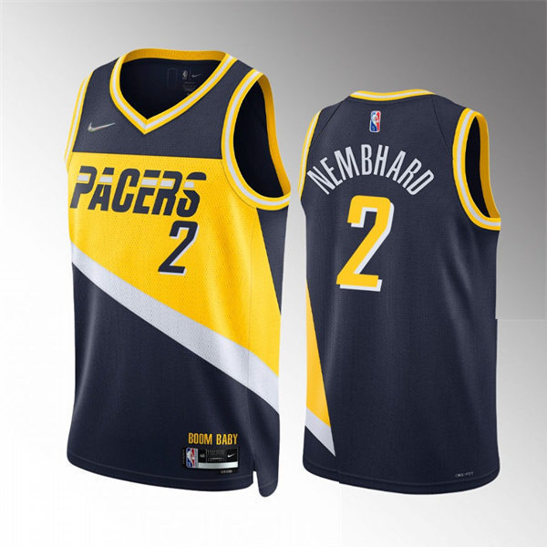Mens Indiana Pacers #2 Andrew Nembhard Navy Diamond Badge 2021-22 City Edition Jersey