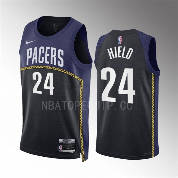 Mens Indiana Pacers #24 Buddy Hield 2022-23 City Edition Swingman Jersey Navy Black