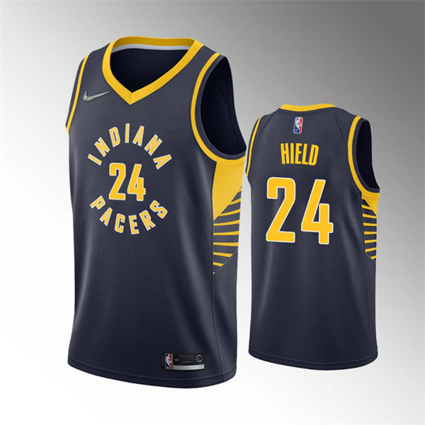 Mens Indiana Pacers #24 Buddy Hield Navy Diamond Badge Icon Edition Jersey