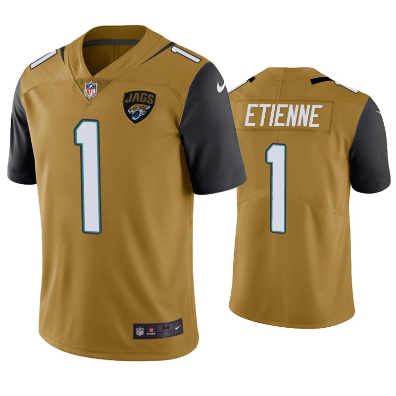 Mens Jacksonville Jaguars #1 Travis Etienne Jr. Nike Bold Gold Color Rush Limited Jersey