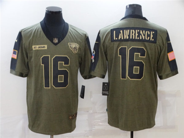 Mens Jacksonville Jaguars #16 Trevor Lawrence Nike Olive 2021 Salute To Service Limited Jersey
