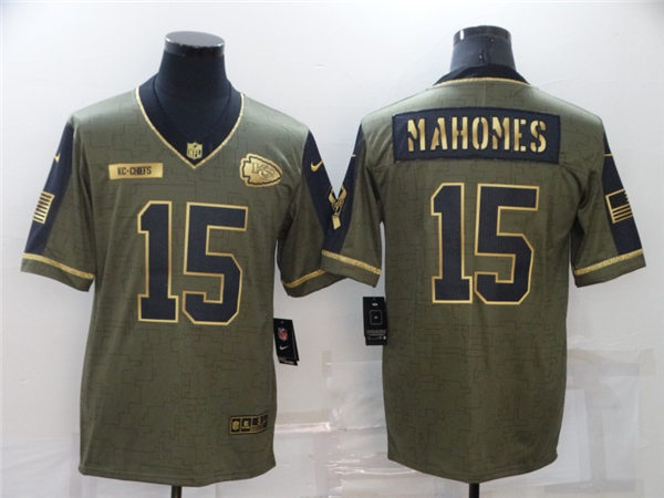 Mens Kansas City Chiefs #15 Patrick Mahomes Nike 2021 Olive Golden Salute To Service Limited Jersey