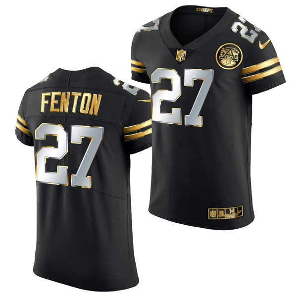 Mens Kansas City Chiefs #27 Rashad Fenton Nike 2020-21 Black Golden Edition Jerse