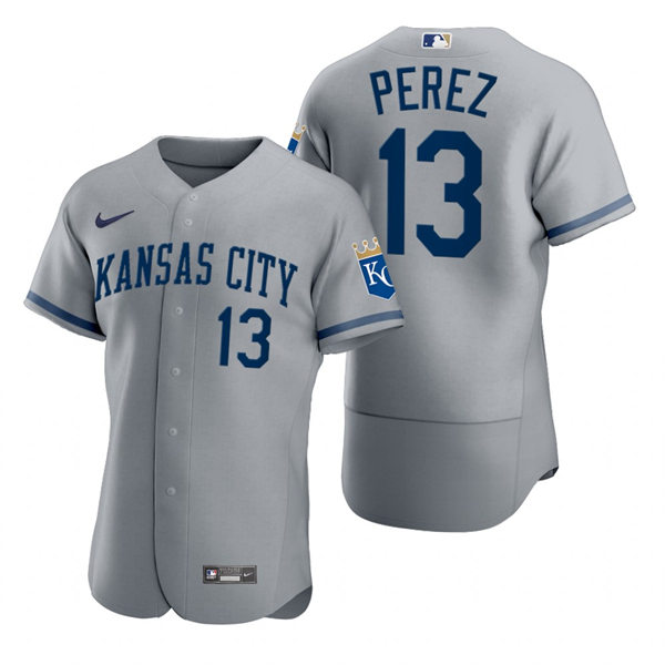 Mens Kansas City Royals #13 Salvador Perez Nike 2022 Gray Road FlexBase Player Jersey