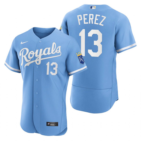 Mens Kansas City Royals #13 Salvador Perez Nike 2022 Light Blue Alternate FlexBase Player Jersey
