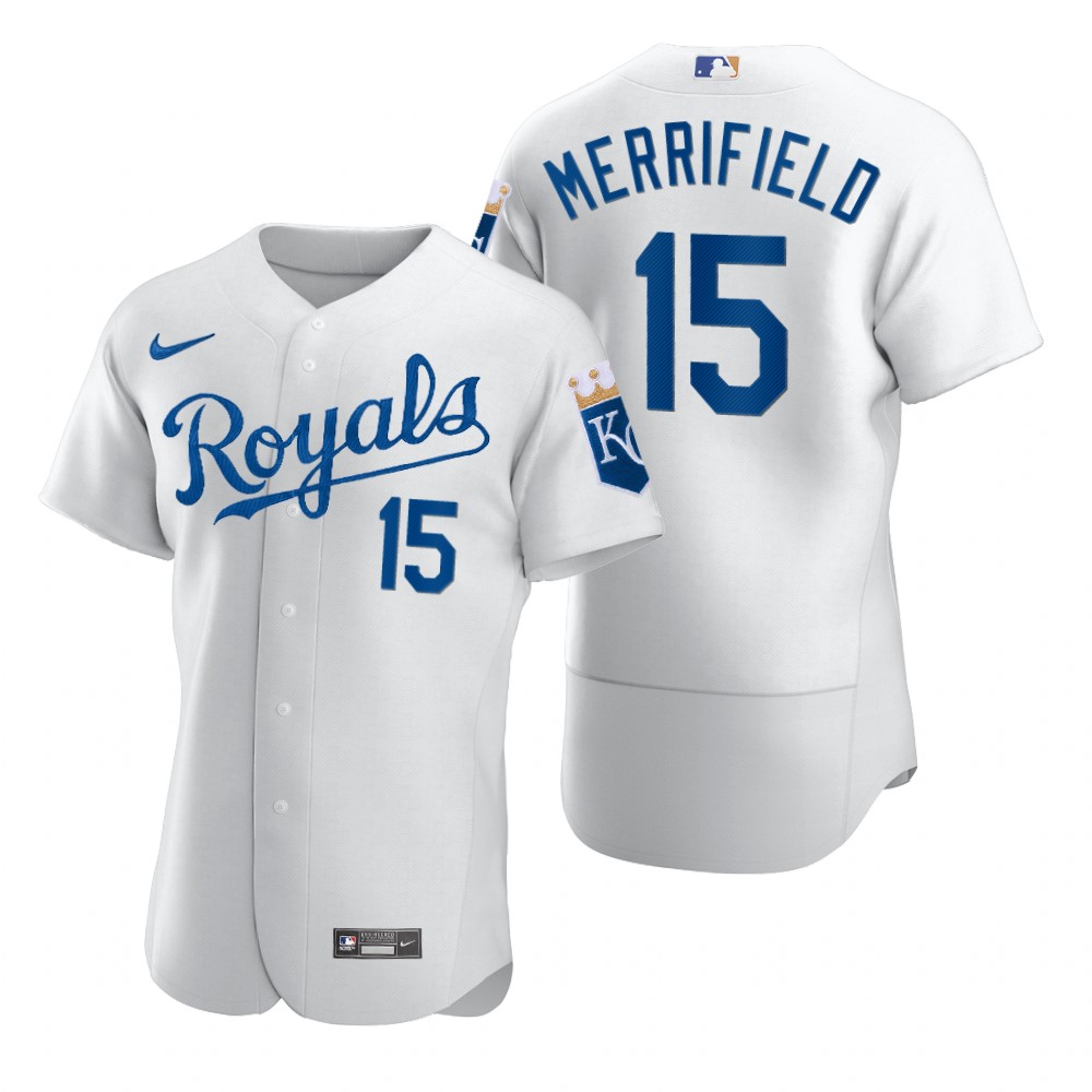 Mens Kansas City Royals #15 Whit Merrifield Nike White Home FlexBase Jersey