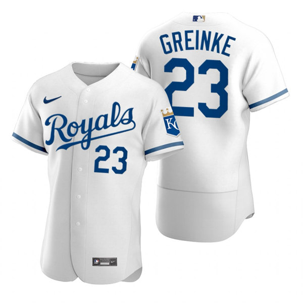 Mens Kansas City Royals #23 Zack Greinke Nike 2022 Home White FlexBase Player Jersey