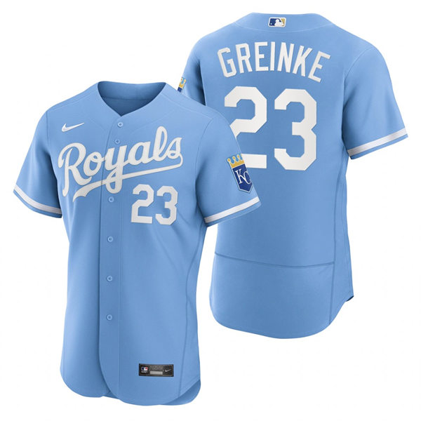 Mens Kansas City Royals #23 Zack Greinke Nike 2022 Light Blue Alternate FlexBase Player Jersey