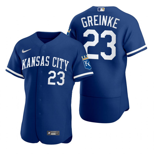 Mens Kansas City Royals #23 Zack Greinke Nike 2022 Royal Alternate FlexBase Player Jersey