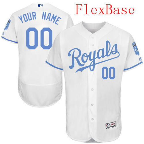 Mens Kansas City Royals 2016 Fathers Day Fashion White Customized Flexbase Majestic MLB Collection Jersey