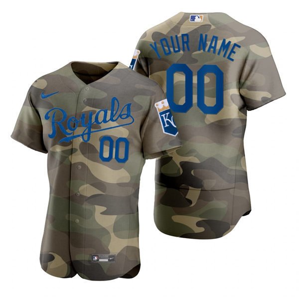 Mens Kansas City Royals Custom Bret Saberhagen Jeff Francoeur Frank White Carlos Santana Nike Camo2021 Armed Forces Day Jersey