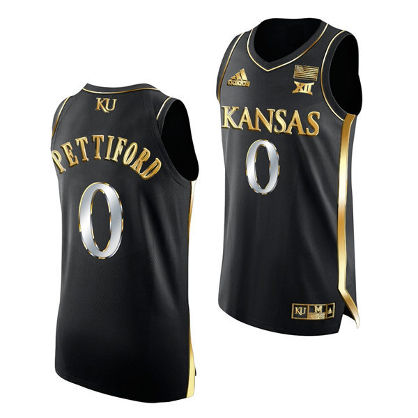 Mens Kansas Jayhawks #0 Bobby Pettiford 2021-22 Black Golden Edition College Basketball Jersey