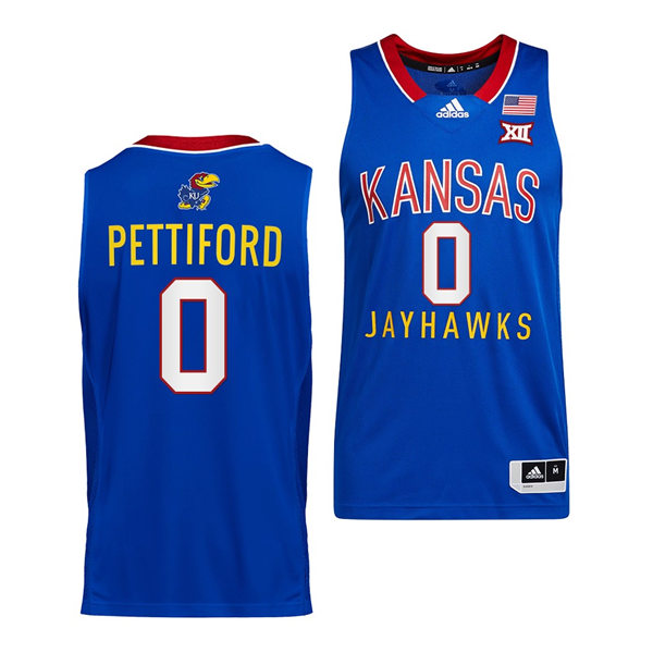 Mens Kansas Jayhawks #0 Bobby Pettiford Adidas Royal Throwback College Basketball Jersey
