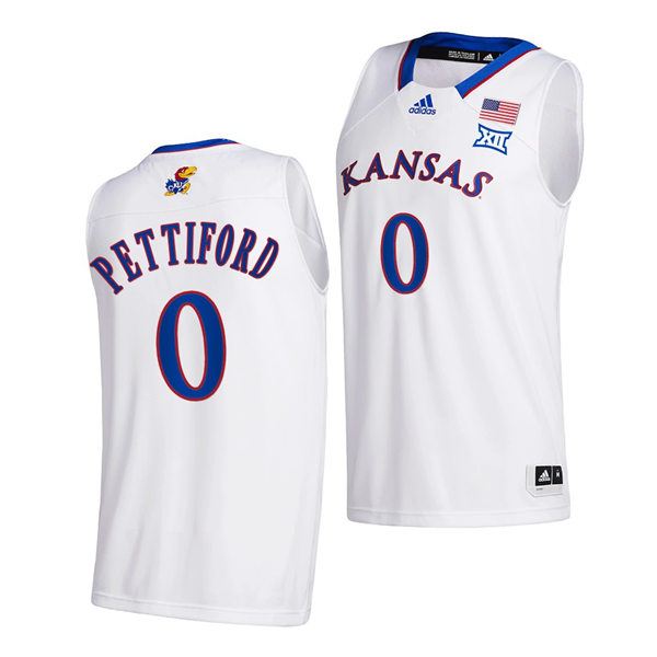 Mens Kansas Jayhawks #0 Bobby Pettiford White Adidas Stitched College Basketball Game Jersey1