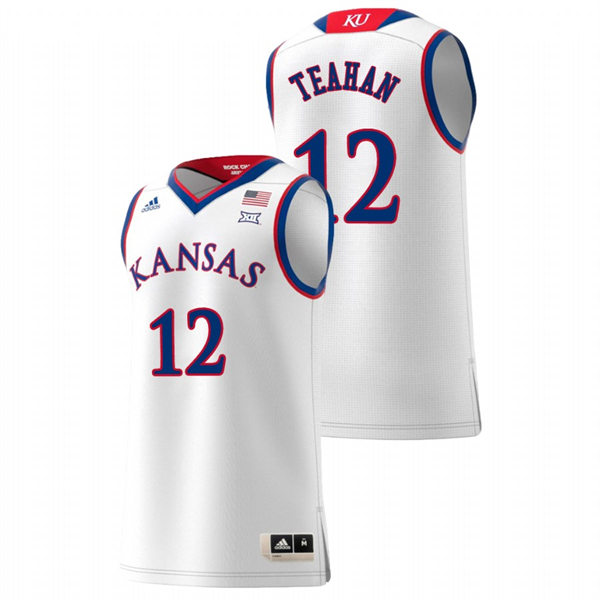 Mens Kansas Jayhawks #12 Chris Teahan Adidas 2018-20 White Swingman Basketball Jersey