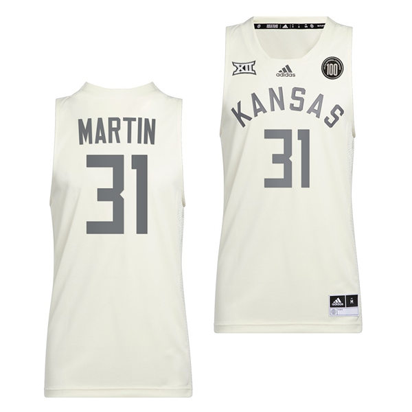 Mens Kansas Jayhawks #31 Cam Martin Adidas White 2022 Retro 100 Anniversary of 1922 Helms National Champs Jersey