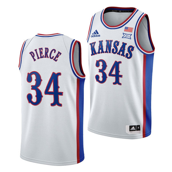 Mens Kansas Jayhawks #34 Paul Pierce White 1990s Throwback College Basketball Jersey