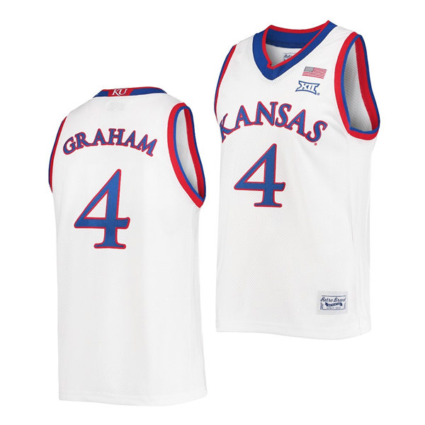 Mens Kansas Jayhawks #4 Devonte' Graham 2018-20 White Adidas College Basketball Game Jersey