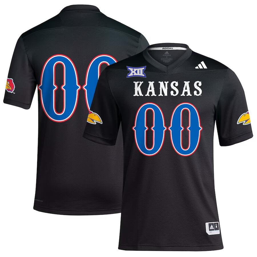 Mens Kansas Jayhawks Custom Adidas Alternate 2023 BLACKHAWK Football Jersey
