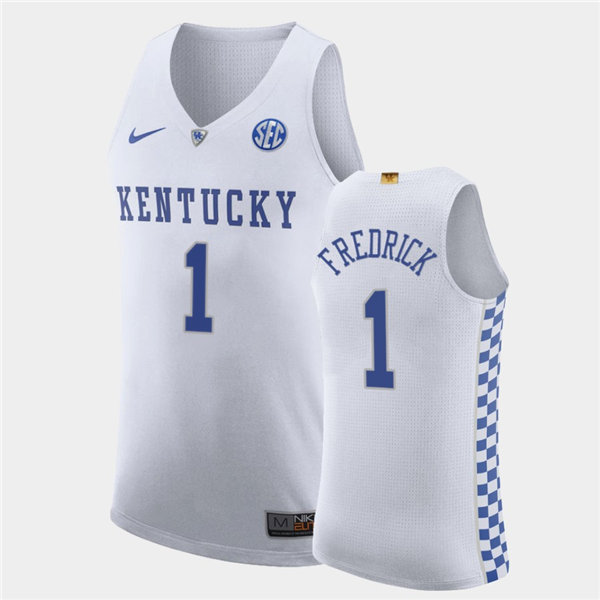 Mens Kentucky Wildcats #1 CJ Fredrick Nike White College Basketball Elite Jersey