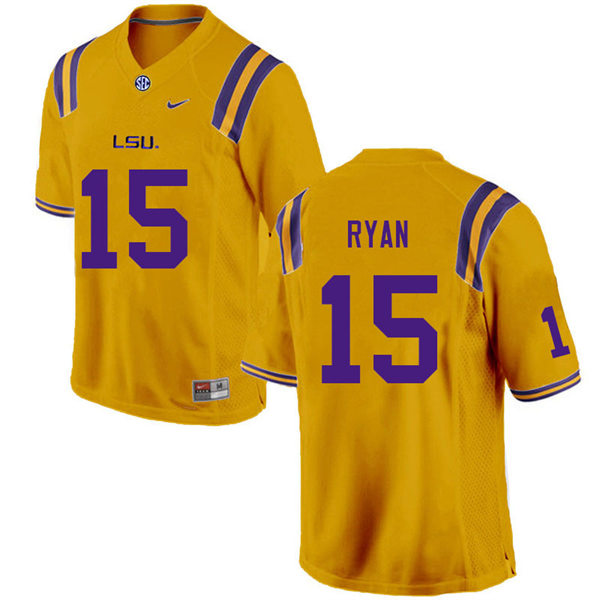 Mens LSU Tigers #15 Sage Ryan Gold College Football Jersey