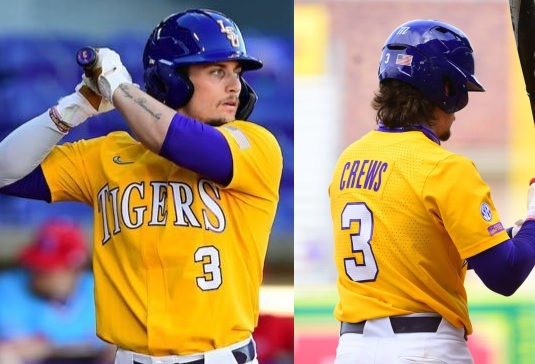 Mens LSU Tigers #3 Dylan Crews Nike Gold College Game Baseball Jersey