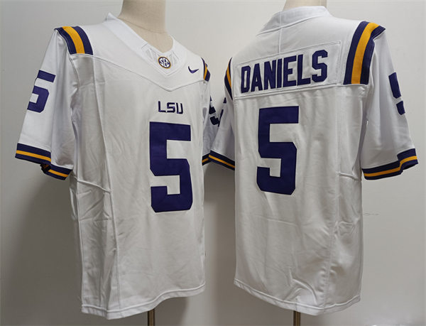 Mens LSU Tigers #5 Jayden Daniels White Nike 2023 F.U.S.E. Limited White College Football Game