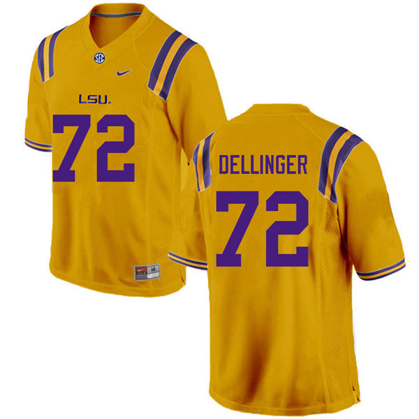 Mens LSU Tigers #72 Garrett Dellinger Gold College Football Jersey