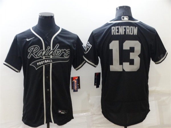 Mens Las Vegas Raiders #13 Hunter Renfrow Nike Black Full Button Football Baseball Mix Jersey
