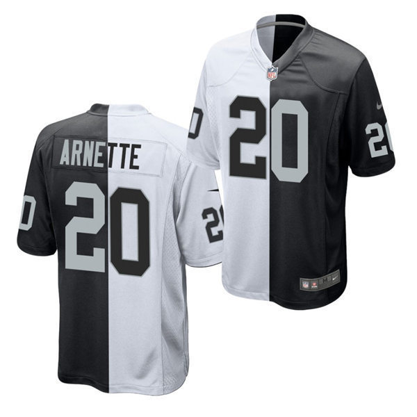 Mens Las Vegas Raiders #20 Damon Arnette Black White Split Two Tone Game Jerse
