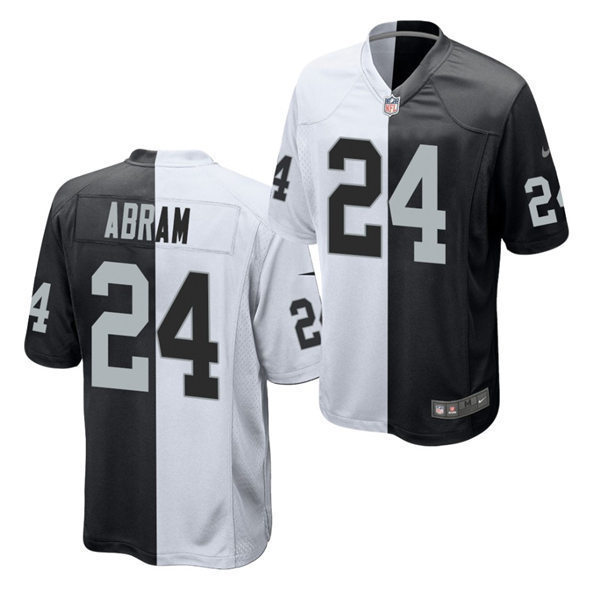 Mens Las Vegas Raiders #24 Johnathan Abram Black White Split Two Tone Game Jersey