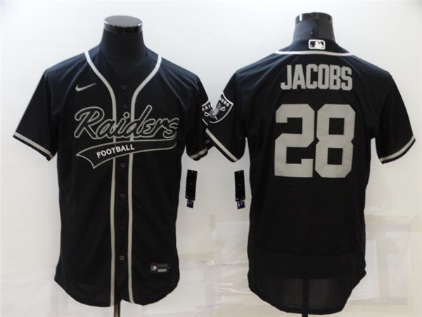 Mens Las Vegas Raiders #28 Josh Jacobs Nike Black Full Button Football Baseball Mix Jersey