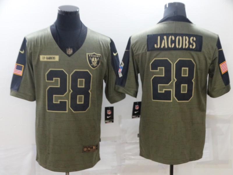Mens Las Vegas Raiders #28 Josh Jacobs Nike Olive 2021 Salute To Service Limited Jersey