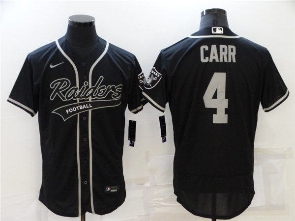 Mens Las Vegas Raiders #4 Derek Carr Nike Black Full Button Football Baseball Mix Jersey