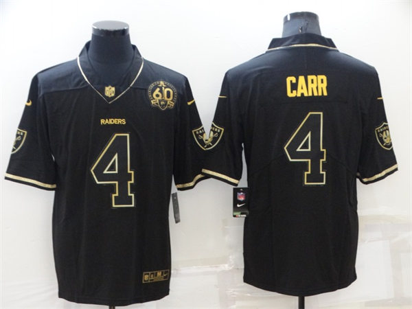 Mens Las Vegas Raiders #4 Derek Carr Nike Black Golden Edition 60TH Anniversary Jersey