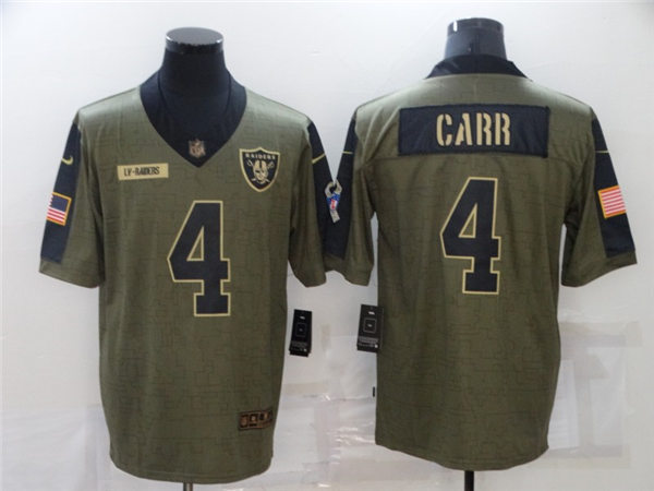 Mens Las Vegas Raiders #4 Derek Carr Nike Olive 2021 Salute To Service Limited Jersey