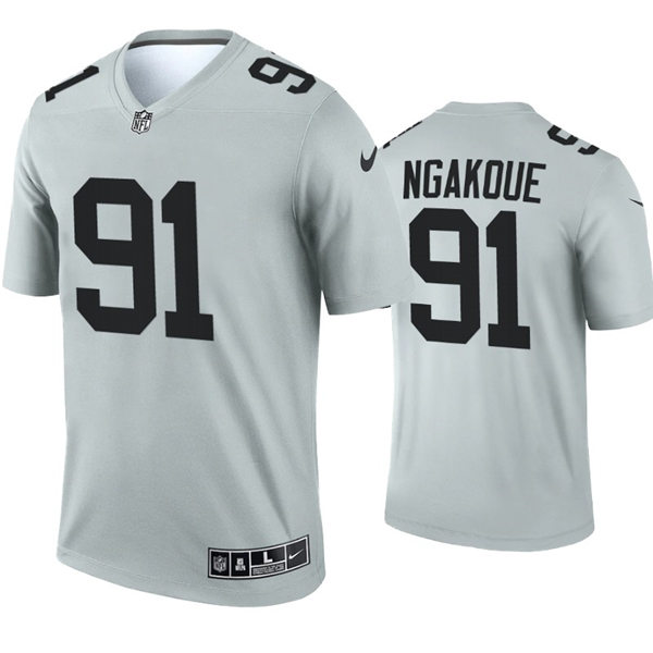 Mens Las Vegas Raiders #91 Yannick Ngakoue Nike Silver Inverted Legend Jersey