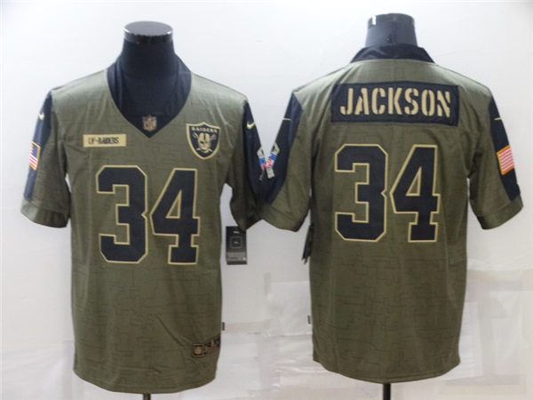 Mens Las Vegas Raiders Retired Player #34 Bo Jackson Nike Olive 2021 Salute To Service Limited Jersey