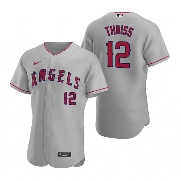 Mens Los Angeles Angels #12 Matt Thaiss Nike Gray Road FlexBase Player Jersey