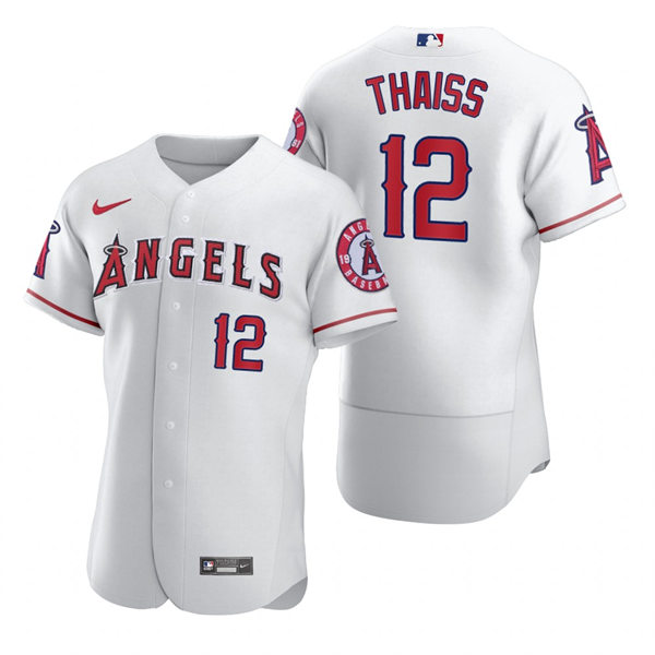 Mens Los Angeles Angels #12 Matt Thaiss Nike White Home FlexBase Player Jersey