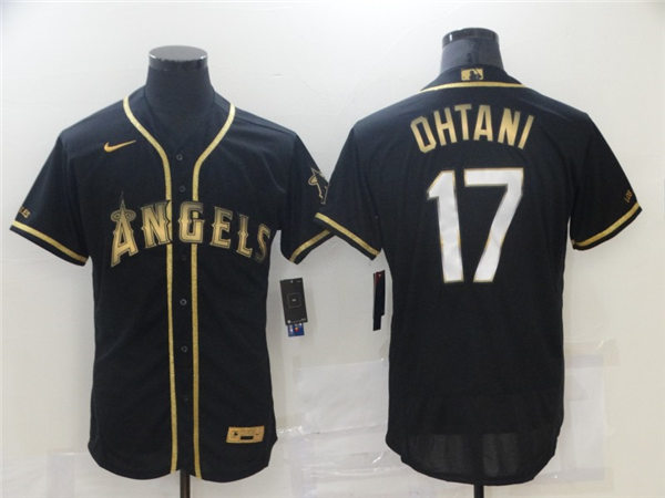 Mens Los Angeles Angels #17 Shohei Ohtani Nike Black Golden Edition Stitched Jersey