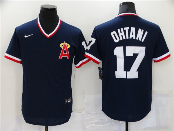Mens Los Angeles Angels #17 Shohei Ohtani Nike Navy Pullover Retro Classic Cooperstown Collection Jersey