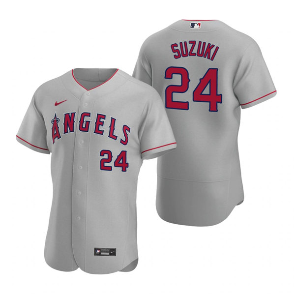 Mens Los Angeles Angels #24 Kurt Suzuki Nike Gray Road FlexBase Jersey