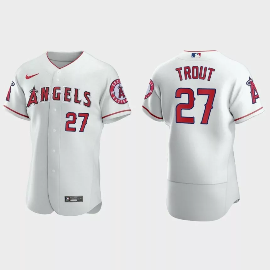 Mens Los Angeles Angels #27 Mike Trout White Authentic Jersey