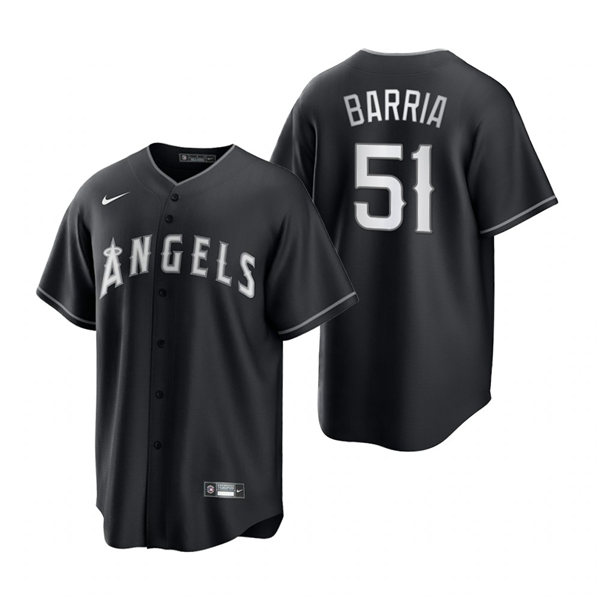 Mens Los Angeles Angels #51 Jaime Barria Nike 2021 Black Fashion Jersey