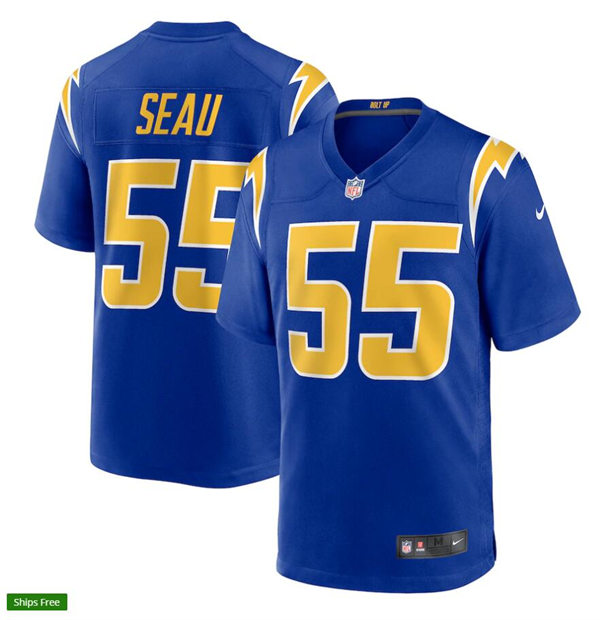Mens Los Angeles Chargers Retired Player #55 Junior Seau Nike Royal Gold 2nd Alternate Vapor Limited