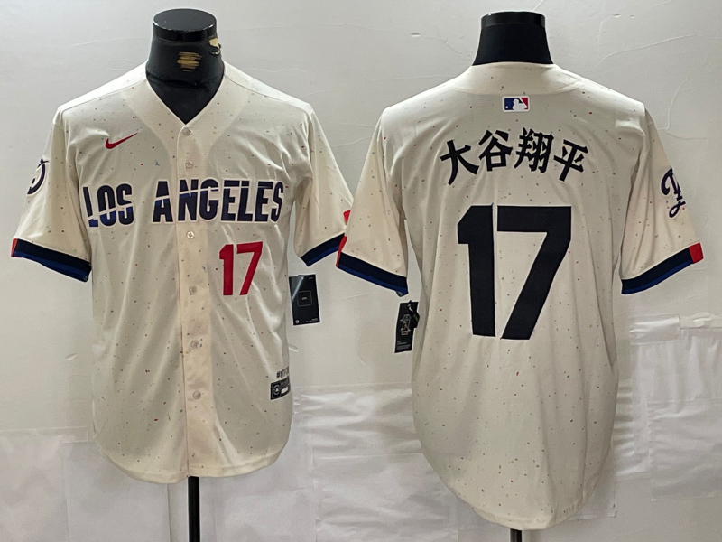 Mens Los Angeles Dodgers #17 ?¤§è°·????13 Cream Stitched Baseball Jersey