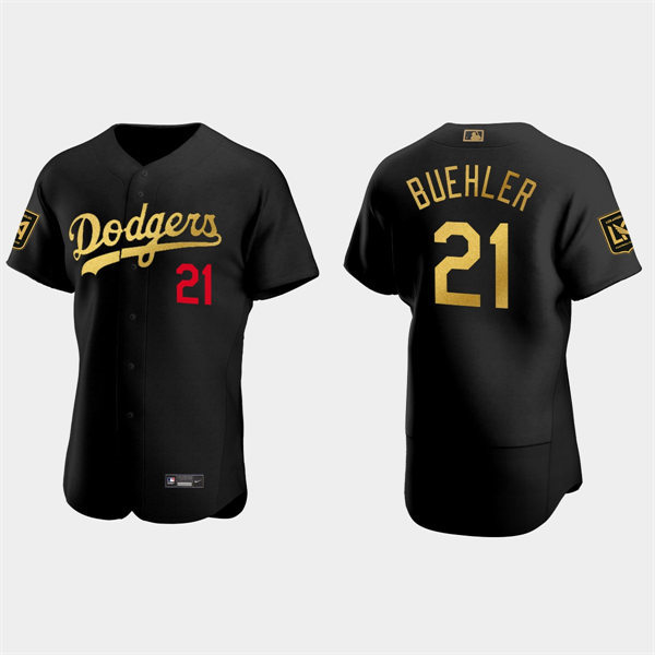 Mens Los Angeles Dodgers #21 Walker Buehler Black LAFC Night Authentic Jersey