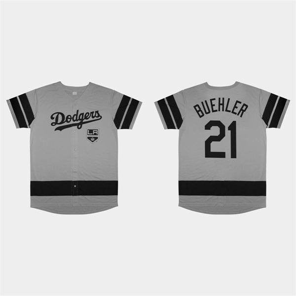 Mens Los Angeles Dodgers #21 Walker Buehler Gray 2022 LA Kings Night Jersey
