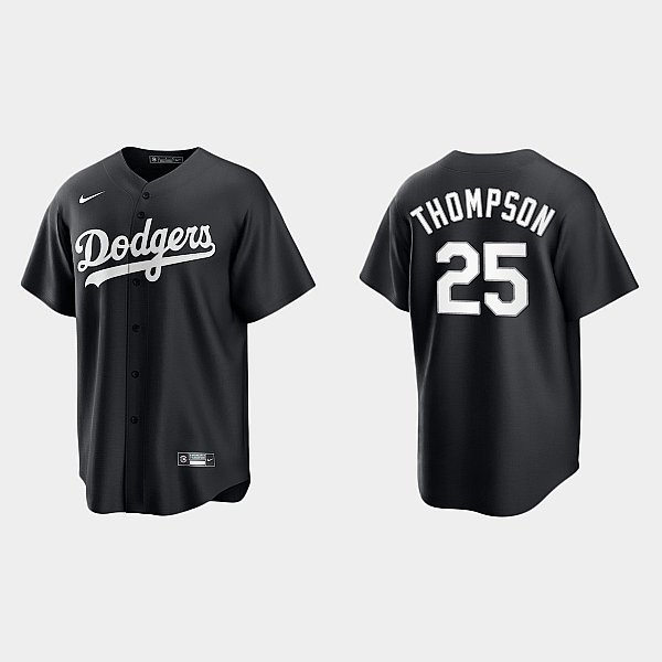 Mens Los Angeles Dodgers #25 Trayce Thompson Nike 2022 Black White Collection Jersey